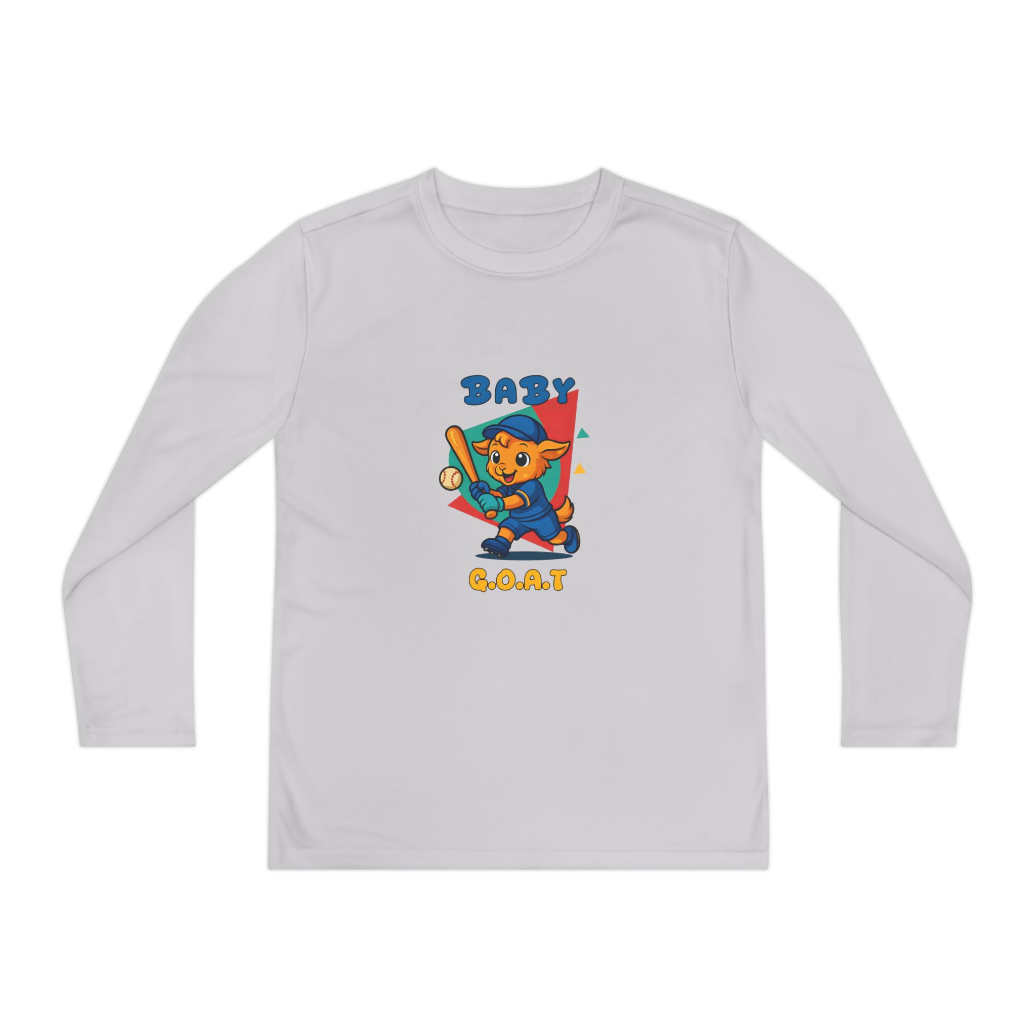 Barry the Slugger Youth Long Sleeve Tee — 'Baby G.O.A.T.' Cute Cartoon Baseball Cat Shirt - Image 5