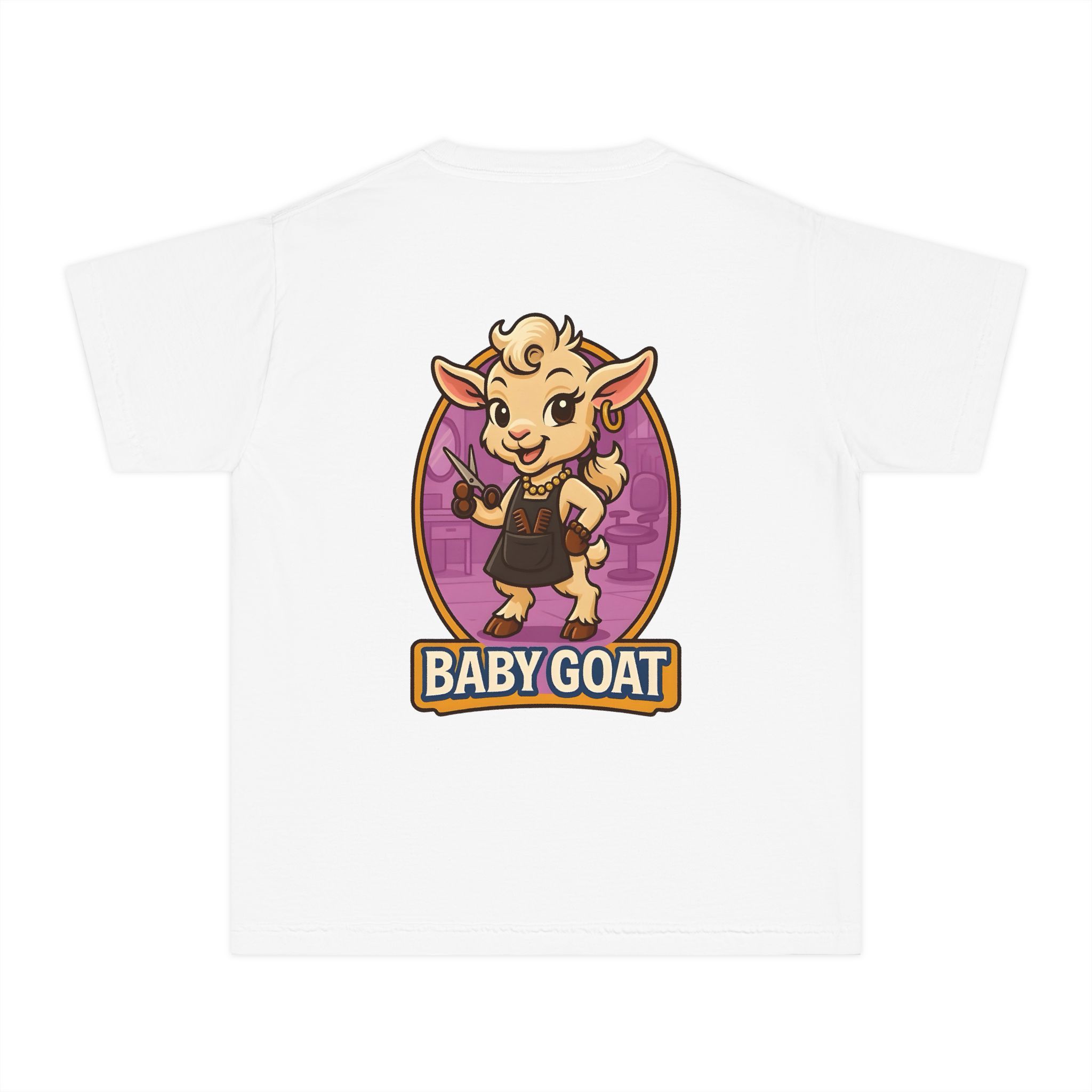 Joy the Stylist Baby Goat Youth Tee – Cute Cartoon Kid’s T-Shirt - Image 2