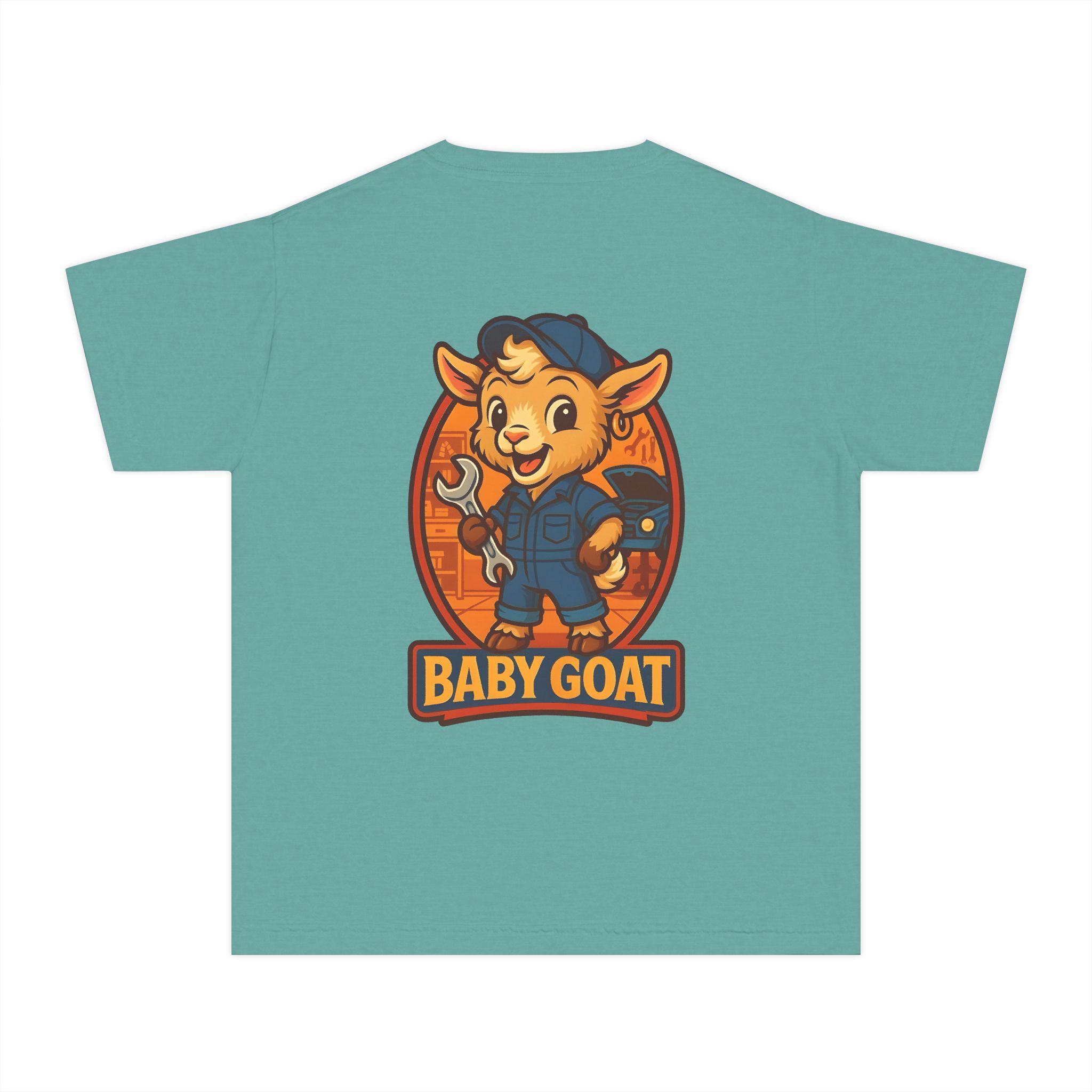 Ollie the Auto Helper Baby Goat Kid’s Tee – Cute Mechanic Baby Goat Graphic Shirt - Image 5