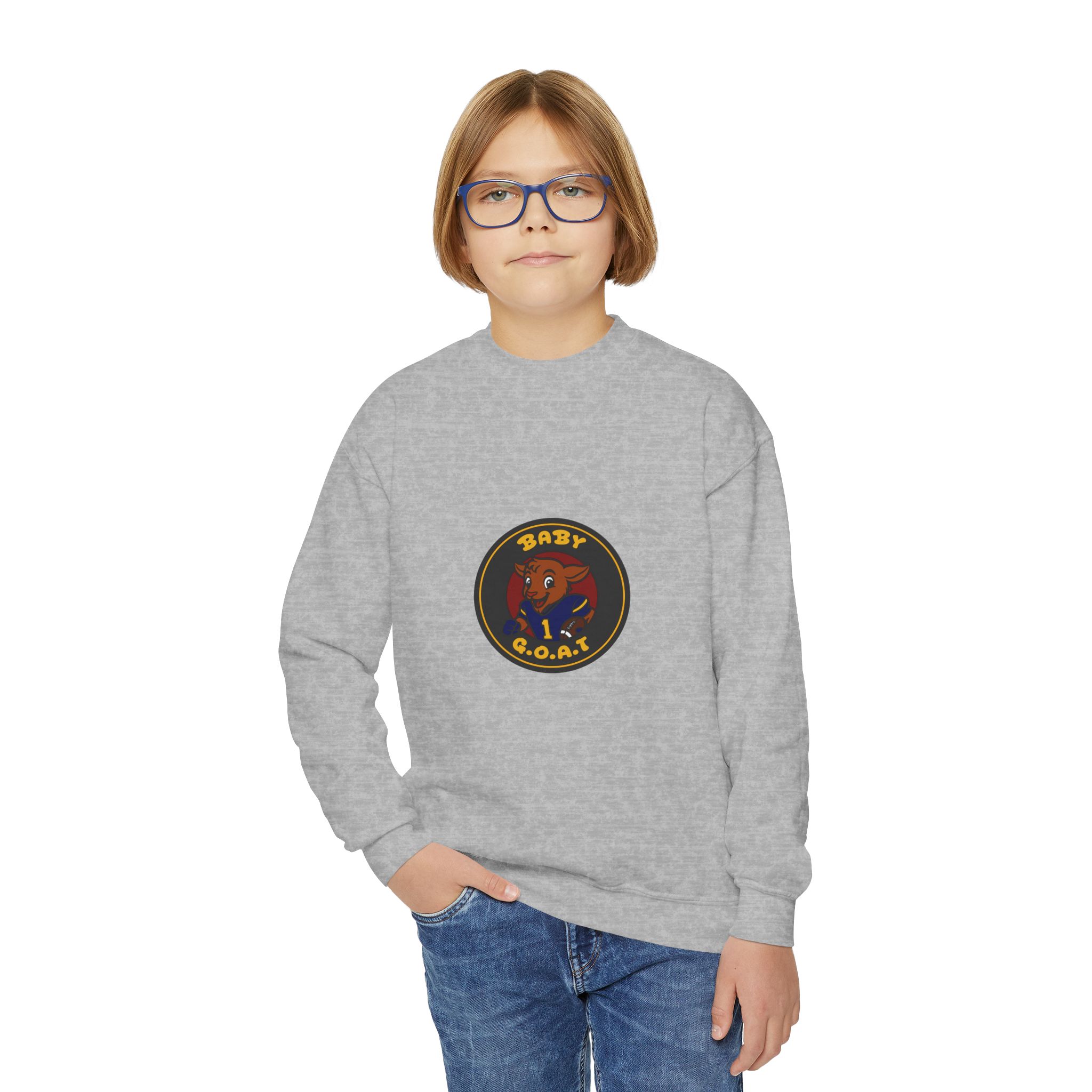 Davon The Touchdown Star Youth Crewneck Sweatshirt — 'Baby G.O.A.T.' Cartoon Goat Graphic - Image 7