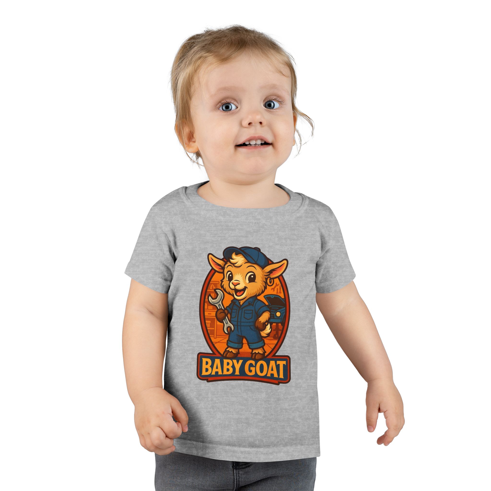 Ollie the Auto Helper Baby Goat Toddler T-Shirt — Cute Mechanic Goat Kids Tee - Image 3