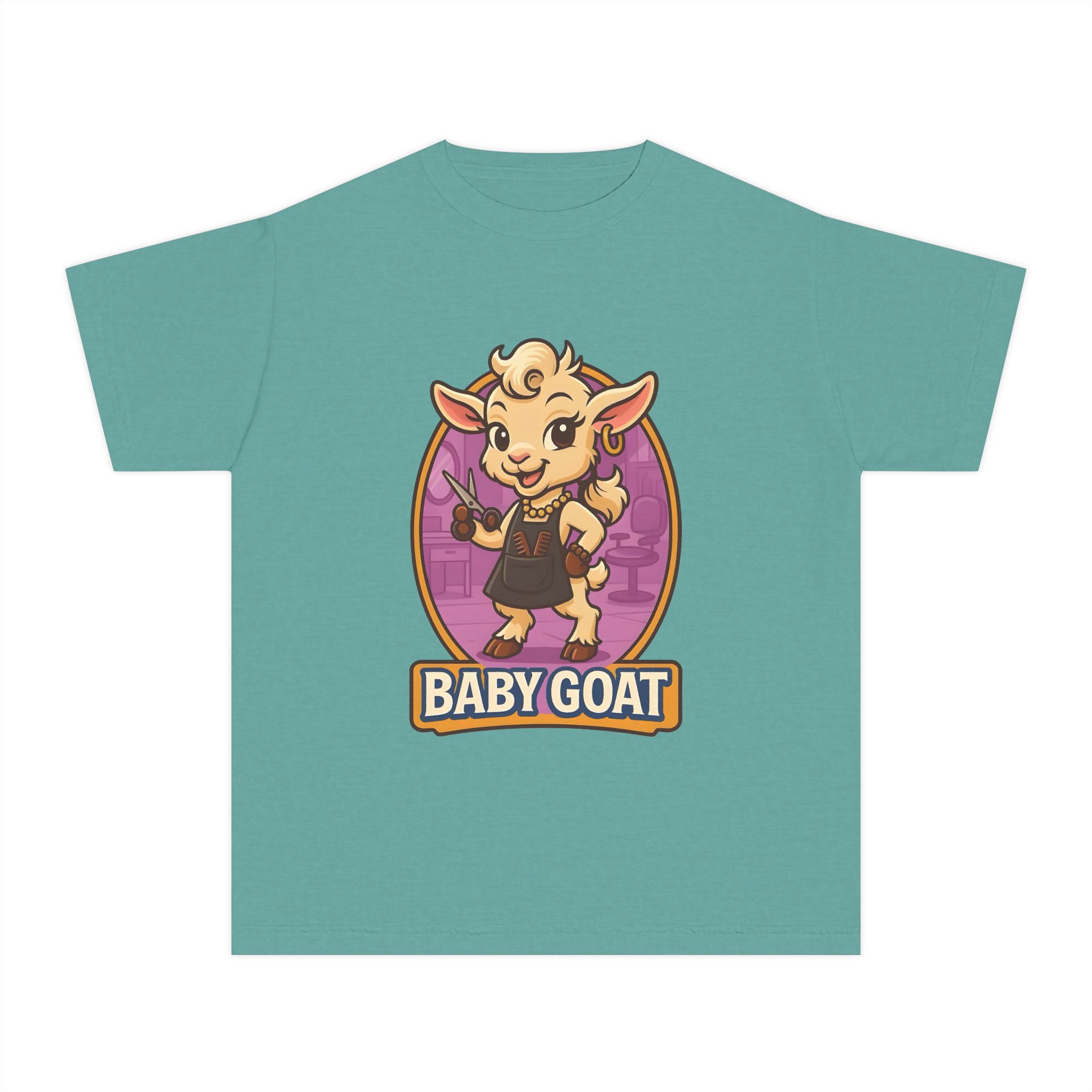 Joy the Stylist Baby Goat Youth Tee – Cute Cartoon Kid’s T-Shirt - Image 4