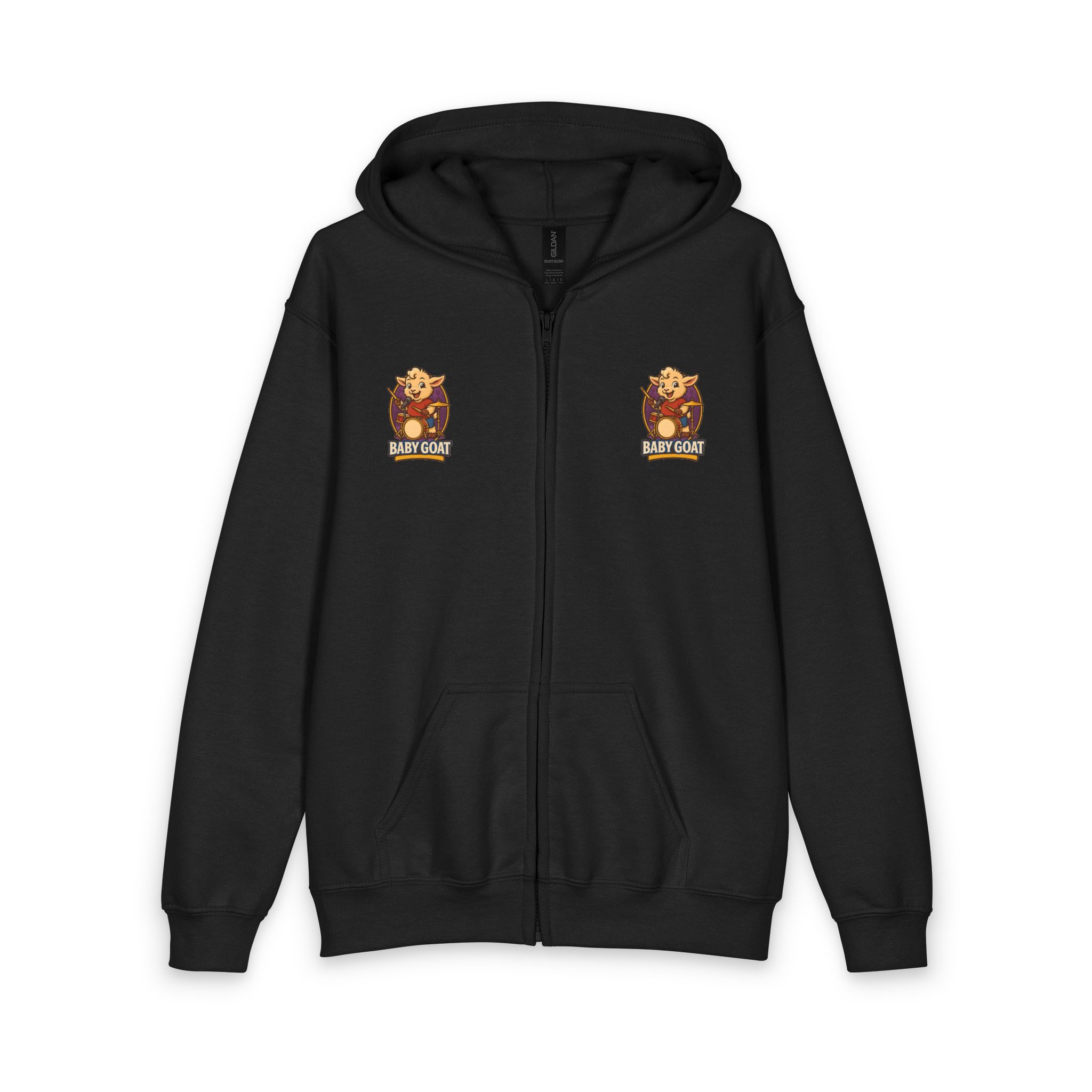 Baby Goat Drummer Youth Zip Hoodie — Cute Band Kid Graphic Hoodie