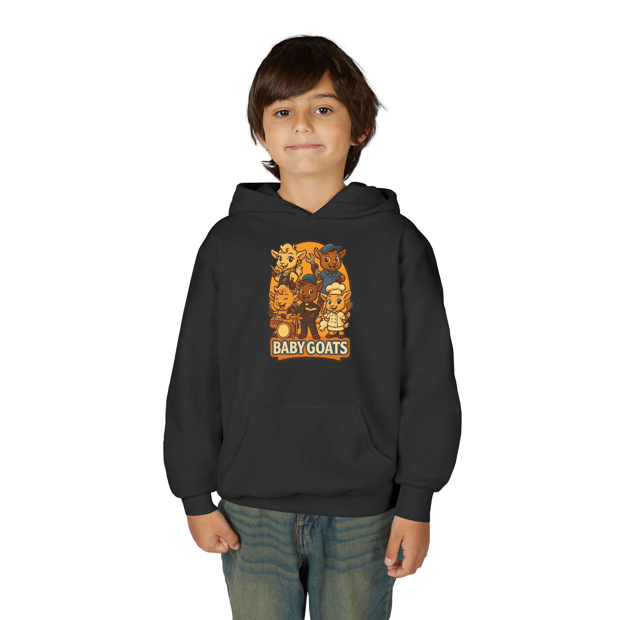 Little Dreamers Youth Heavy Blend Hooded Sweatshirt - Cute "Baby GOATS" Cartoon Band Graphic