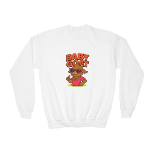 Skye the Style Queen Baby Goat Youth Crewneck Sweatshirt — Cute Cool Kid Graphic Pullover