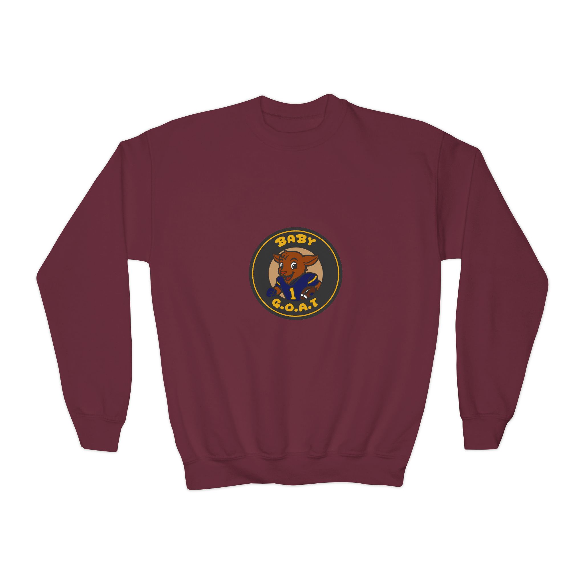 Davon The Touchdown Star Yello Background Youth Crewneck Sweatshirt — "Baby G.O.A.T." Cartoon Goat Logo - Image 9