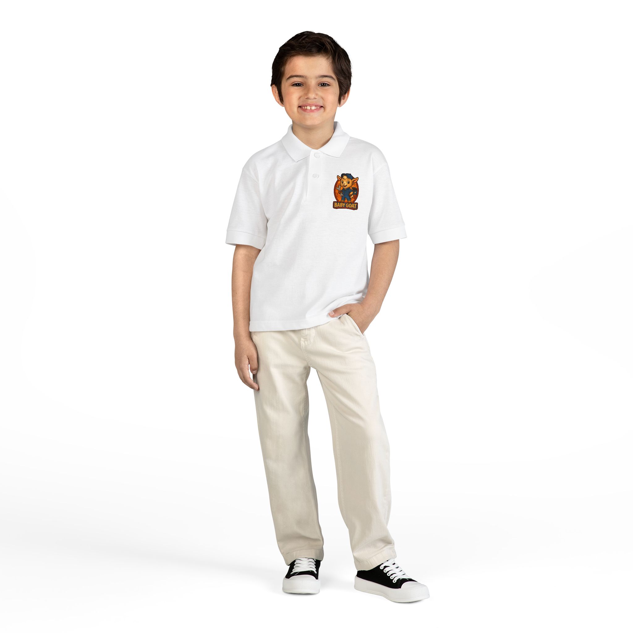 Ollie the Auto Helper Kids Polo Shirt - "Baby Goat" Mechanic Mascot Graphic - Image 4