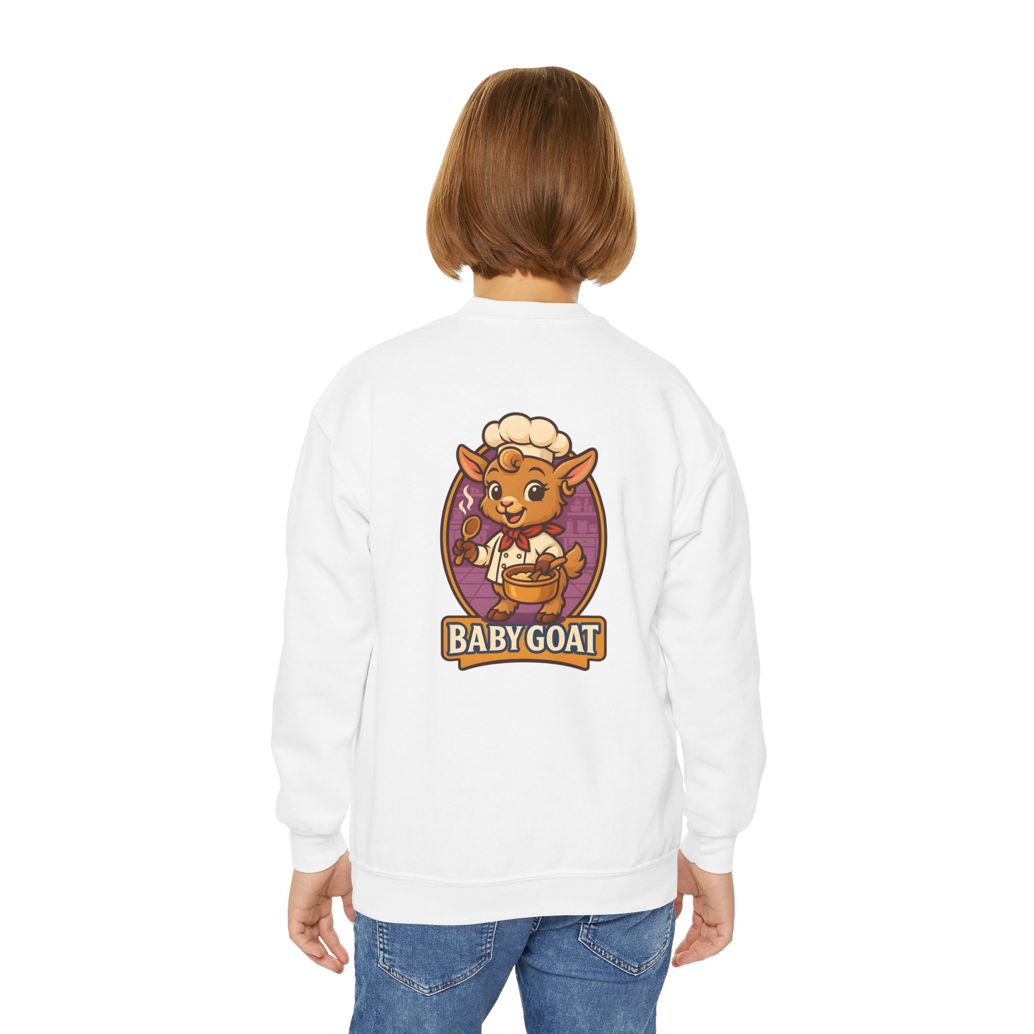 Youth Crewneck Sweatshirt — Cute 'Baby Goat' Cartoon Graphic for Kids - Image 4