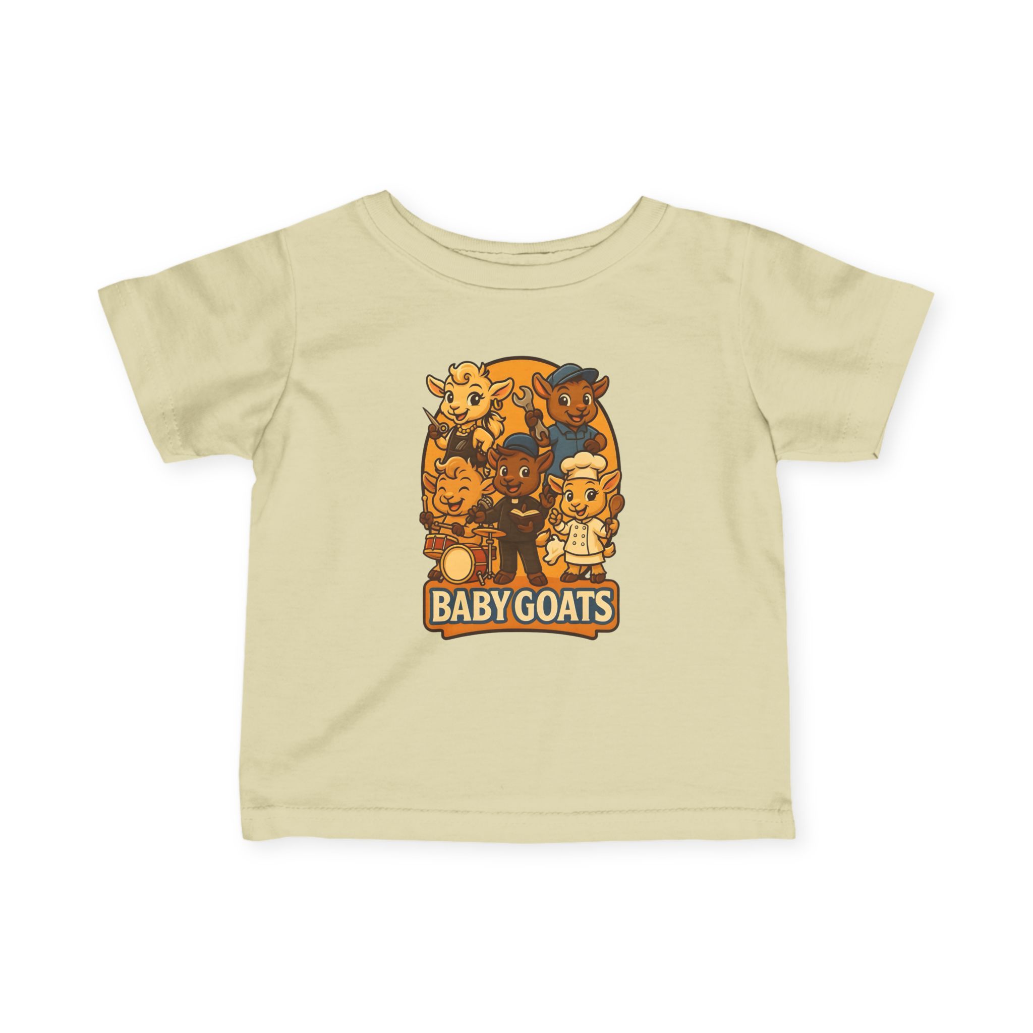Little Dreamers Infant Tee — Cute ‘Baby Goats’ Cartoon Kids Shirt (Baby Goat Family) Front & Back