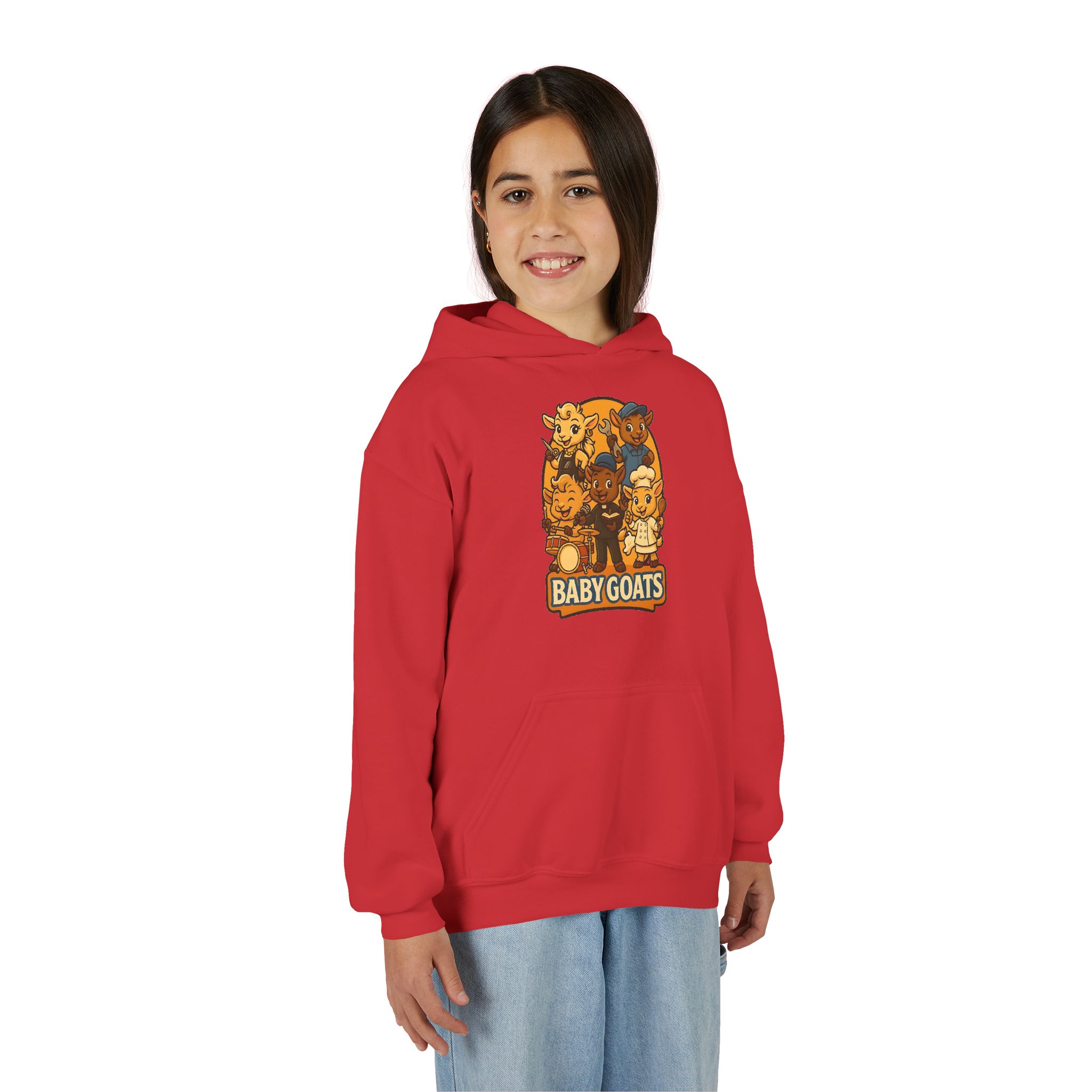 Little Dreamers Youth Heavy Blend Hooded Sweatshirt - Cute "Baby GOATS" Cartoon Band Graphic - Image 29