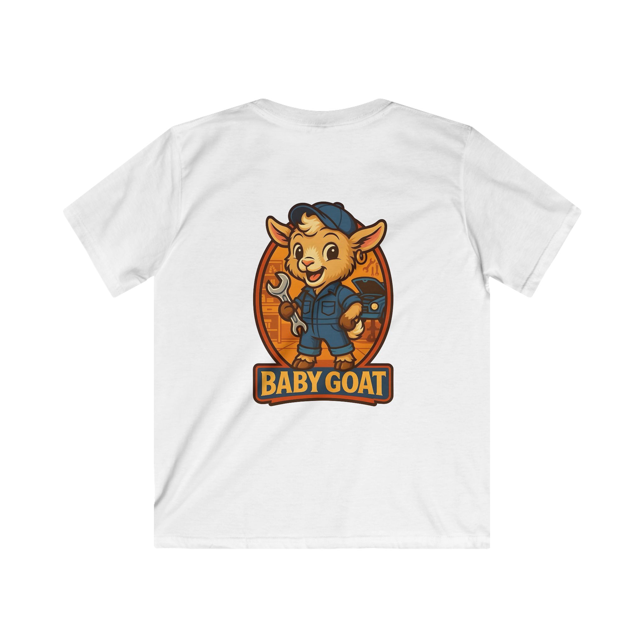 Ollie the Auto Helper Baby Goat Kids T-Shirt — Cute Mechanic Cartoon Tee for Toddlers - Image 2