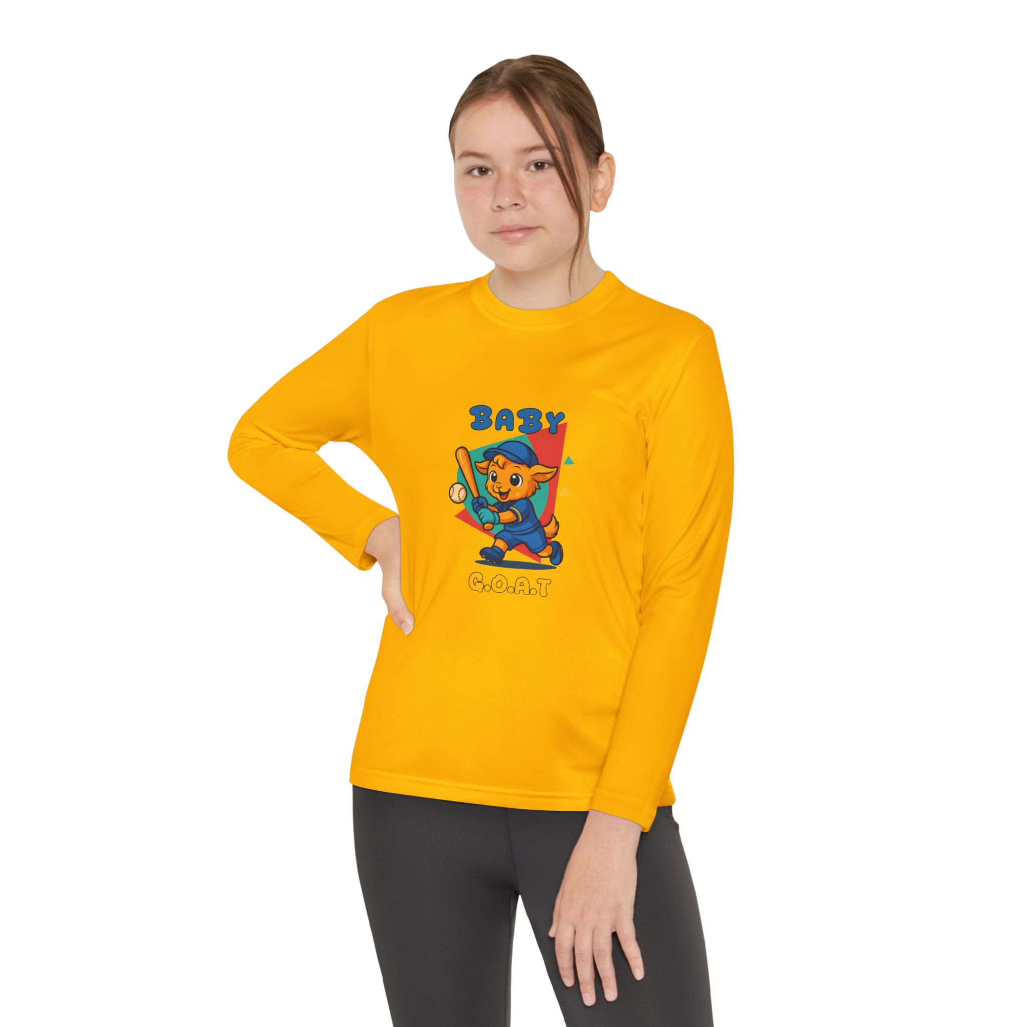 Barry the Slugger Youth Long Sleeve Tee — 'Baby G.O.A.T.' Cute Cartoon Baseball Cat Shirt - Image 12