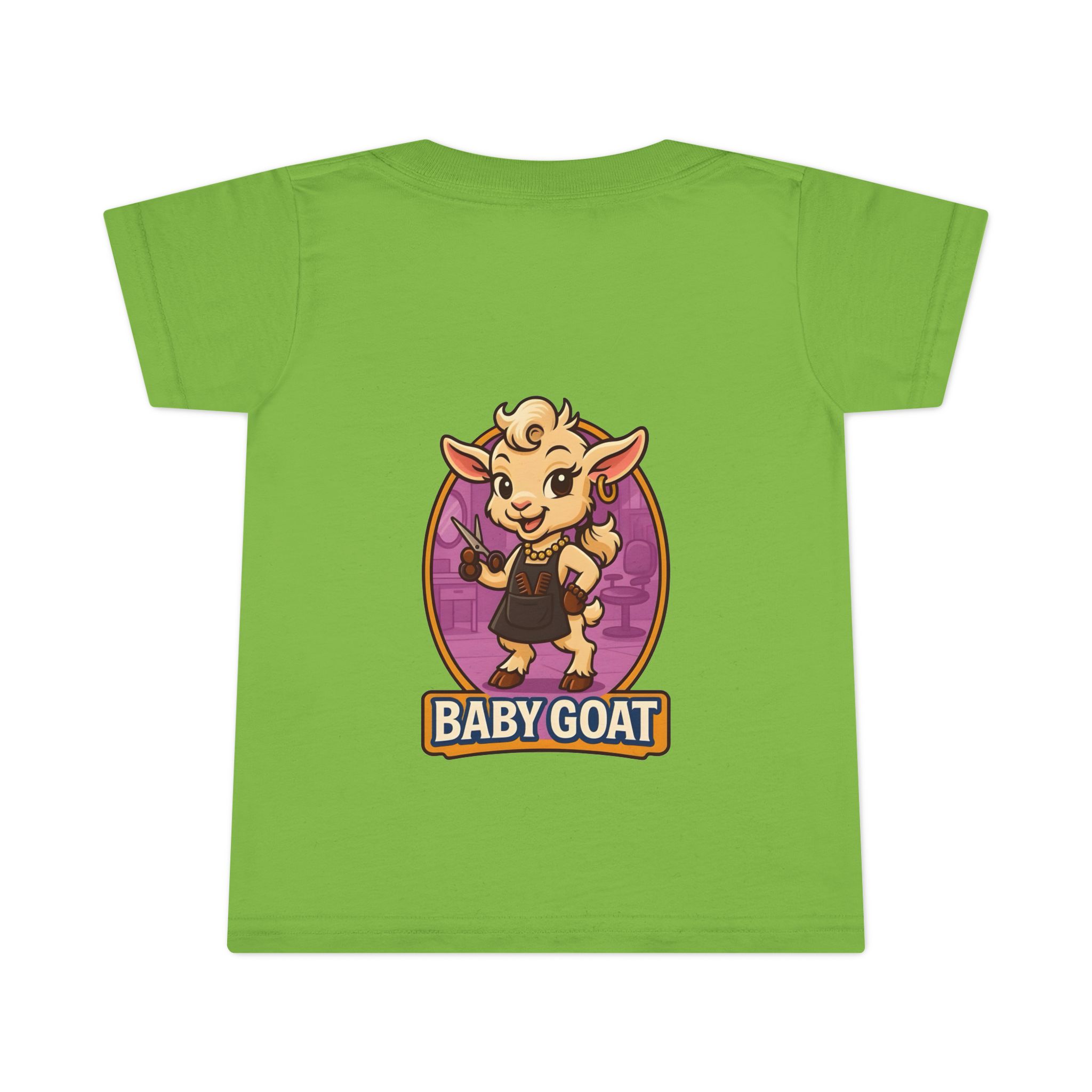 Joy the Stylist Baby Goat Toddler T-Shirt — Cute Cartoon Kid's Tee ("BABY GOAT" Design) - Image 8