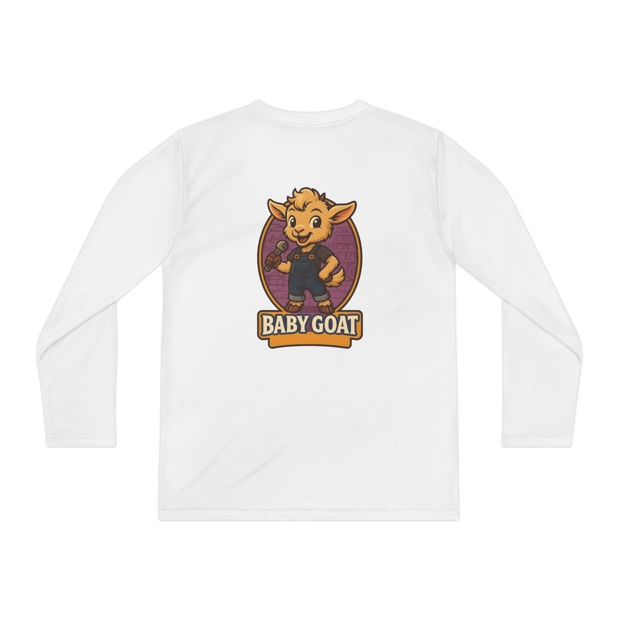 Ollie the Fix-It Baby Goat Youth Long Sleeve Tee — Cute Cartoon Kid’s 'Baby Goat' Shirt - Image 2