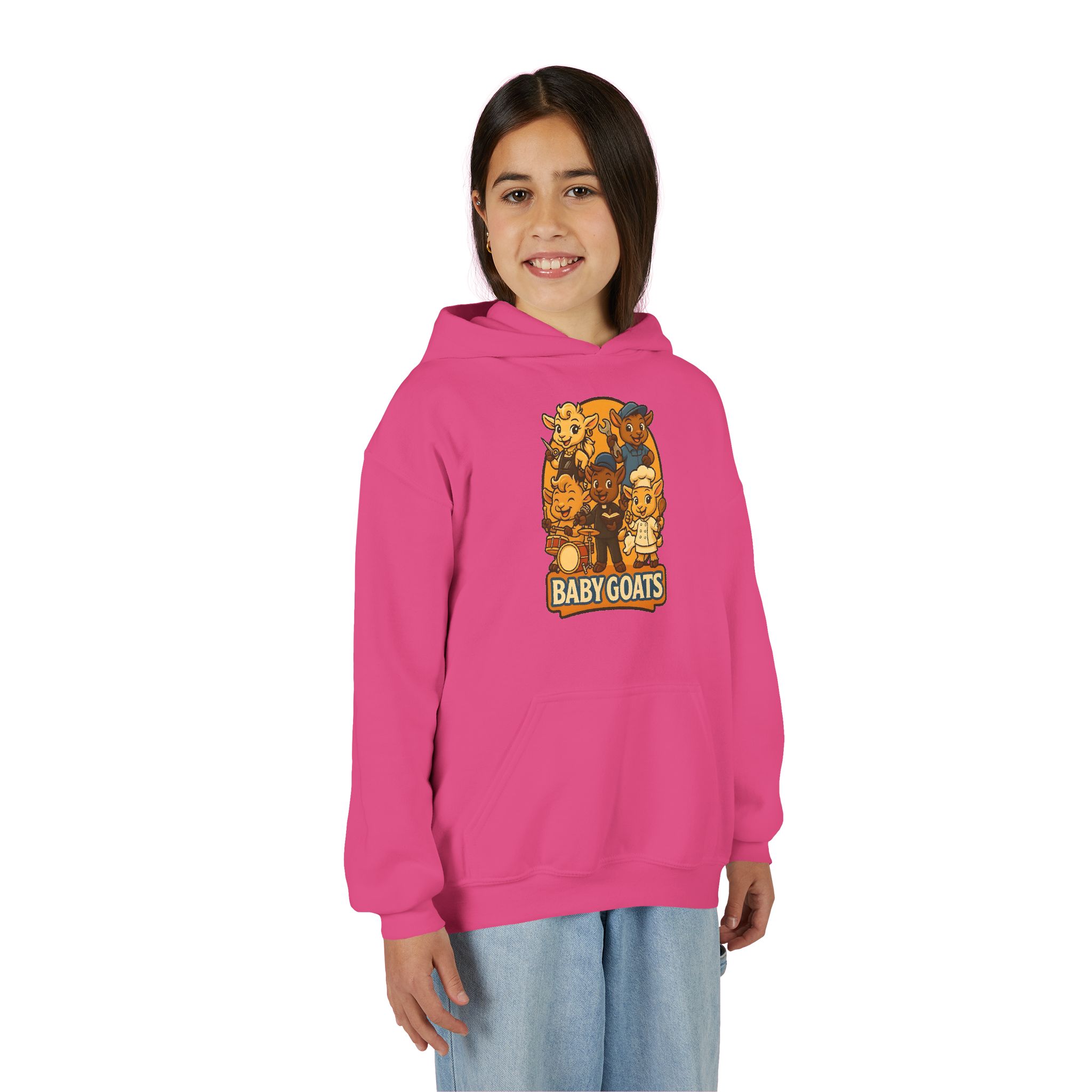 Little Dreamers Youth Heavy Blend Hooded Sweatshirt - Cute "Baby GOATS" Cartoon Band Graphic - Image 25