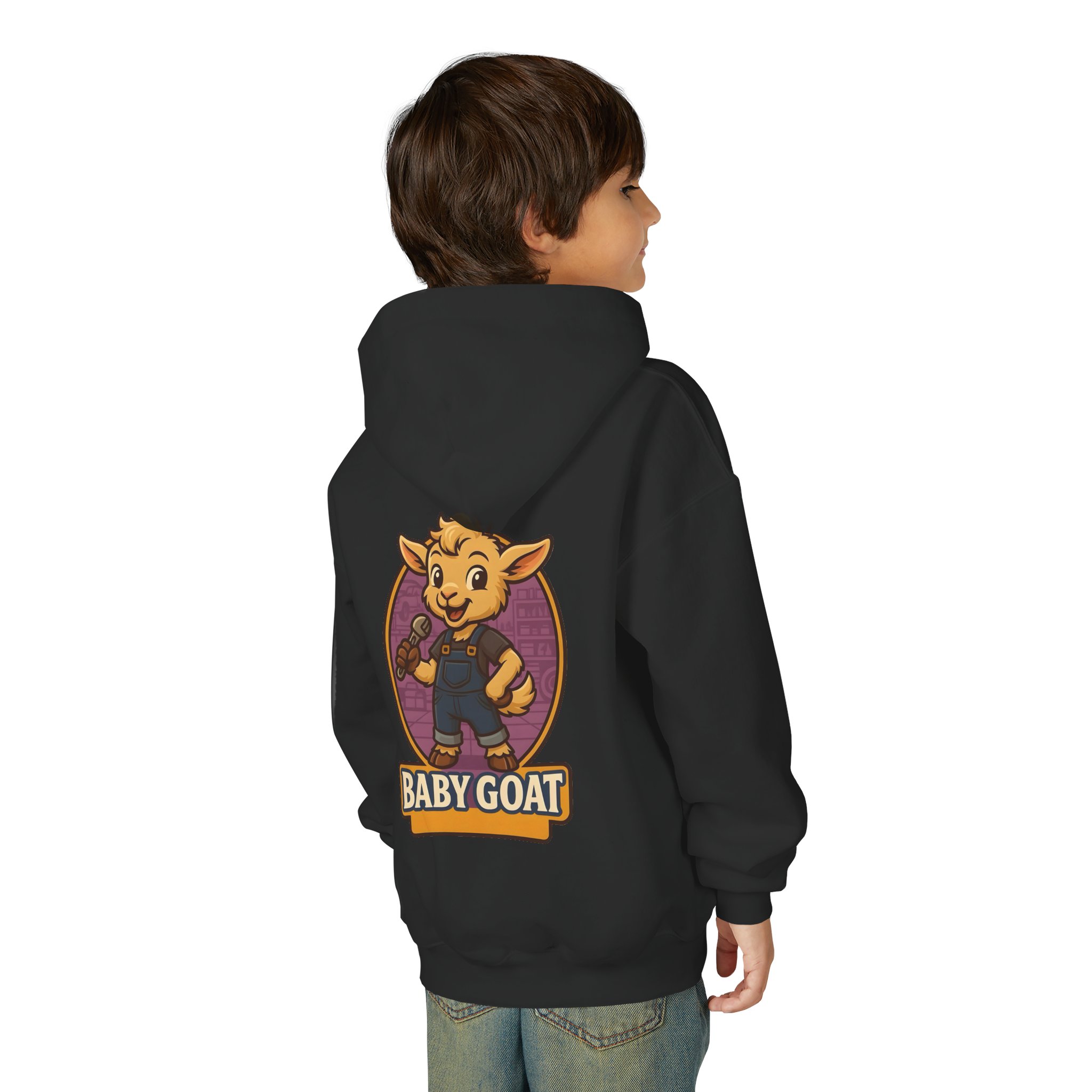 Ollie the Fix-It Goat Youth Hoodie — "Baby Goat" Cartoon Goat Kids Pullover - Image 8