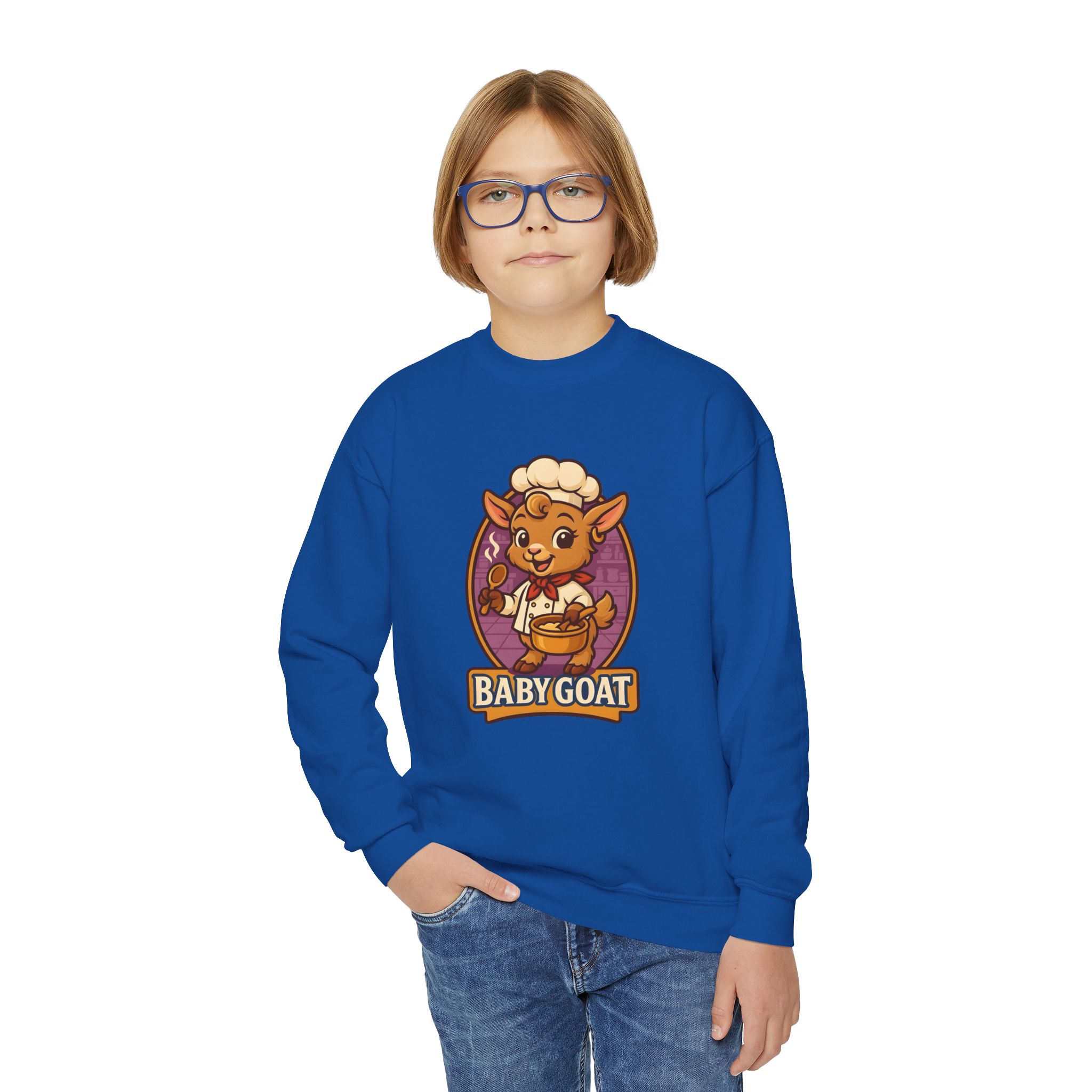 Youth Crewneck Sweatshirt — Cute 'Baby Goat' Cartoon Graphic for Kids - Image 15