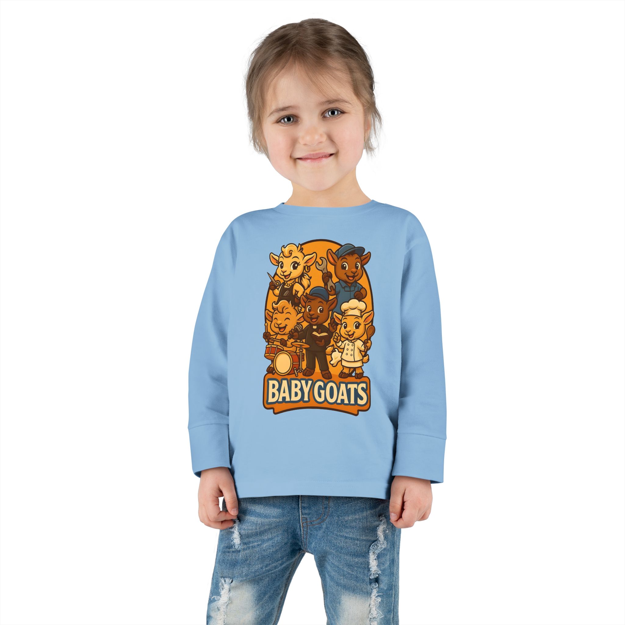 Toddler Tee — 'Baby Goats' Cute Cartoon Goat Kids Long Sleeve Shirt - Image 8