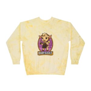 Joy The Stylist Baby Goat Graphic Crewneck Sweatshirt — Yellow Tie-Dye ‘BABYGOAT’ Design