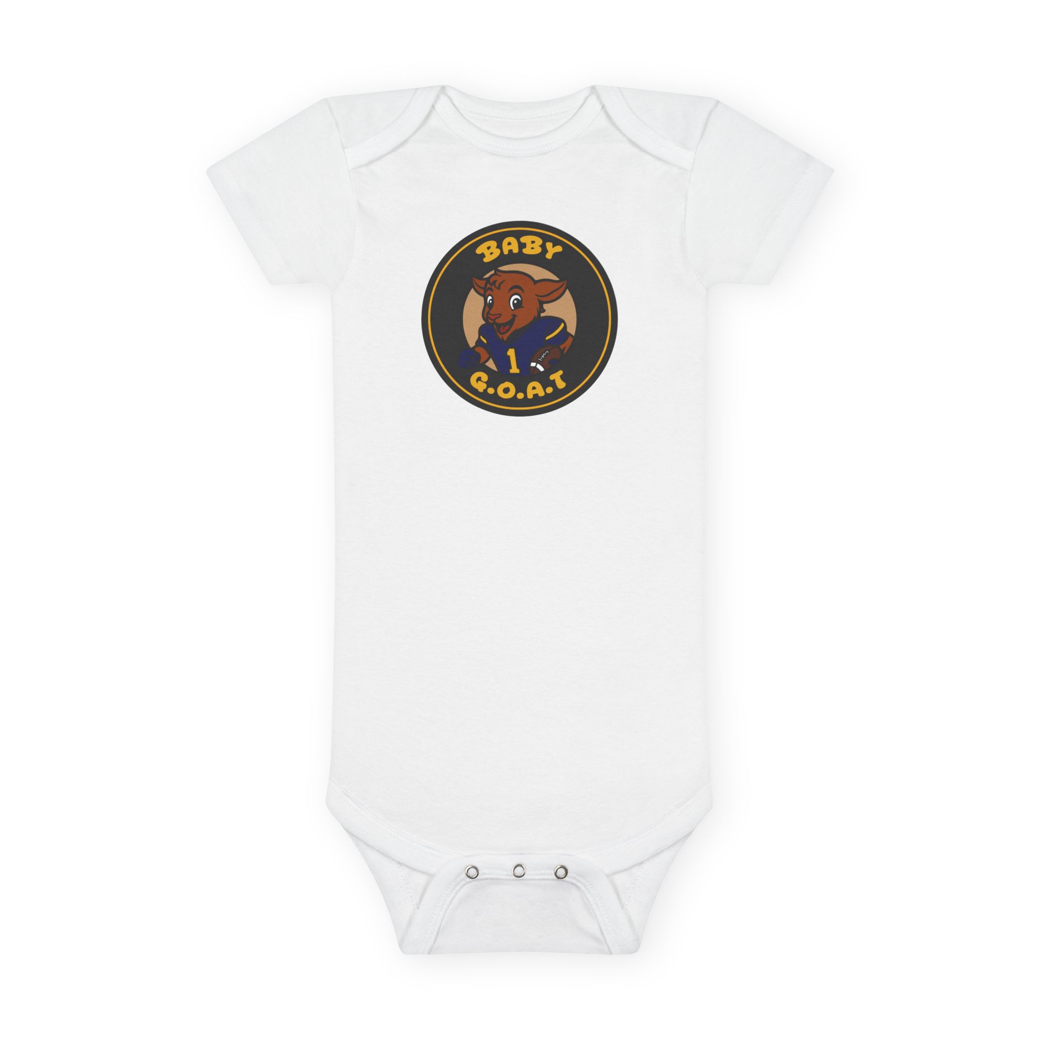 Devon The Touchdown Star Yello Background Baby G.O.A.T. Organic Onesie - Cute Goat Graphic Infant Bodysuit