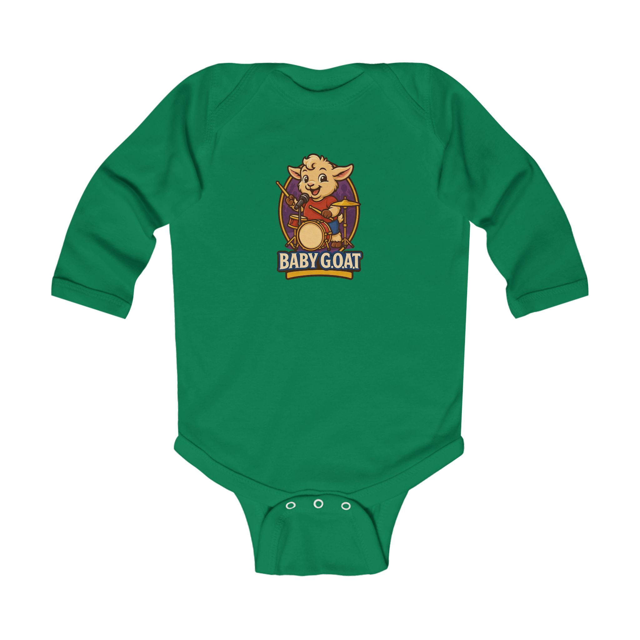Rocky The Drummer Infant Bodysuit - Cute 'Baby Goat' Cartoon Graphic Baby Onesie