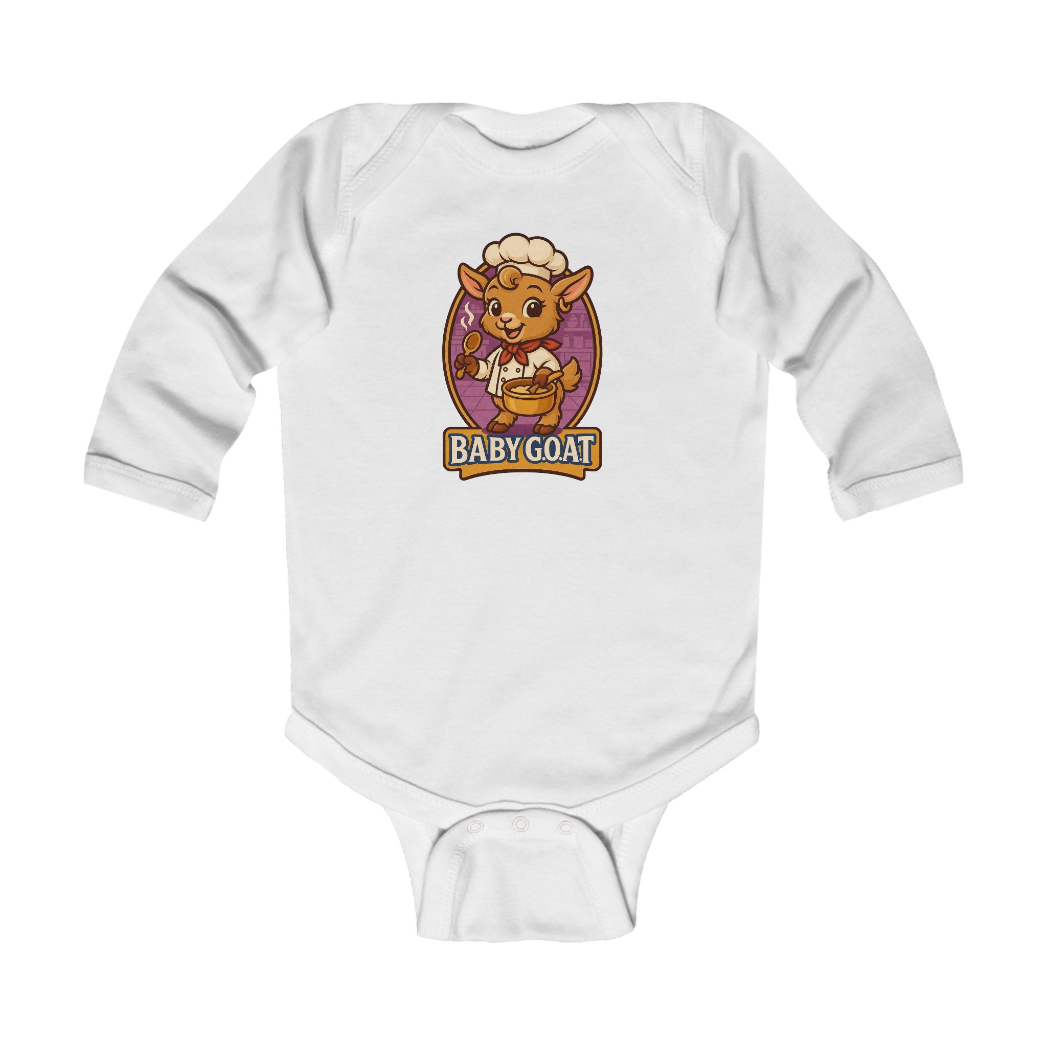 Mary The Cook Baby Goat Infant Bodysuit — Cute Cartoon Kid Goat Long Sleeve Onesie