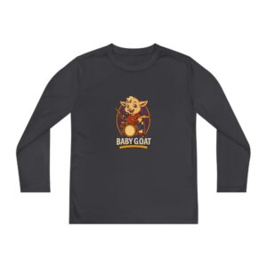 Rocky The Drummer Youth Long Sleeve Tee — 'Baby Goat' Cartoon Drummer Graphic