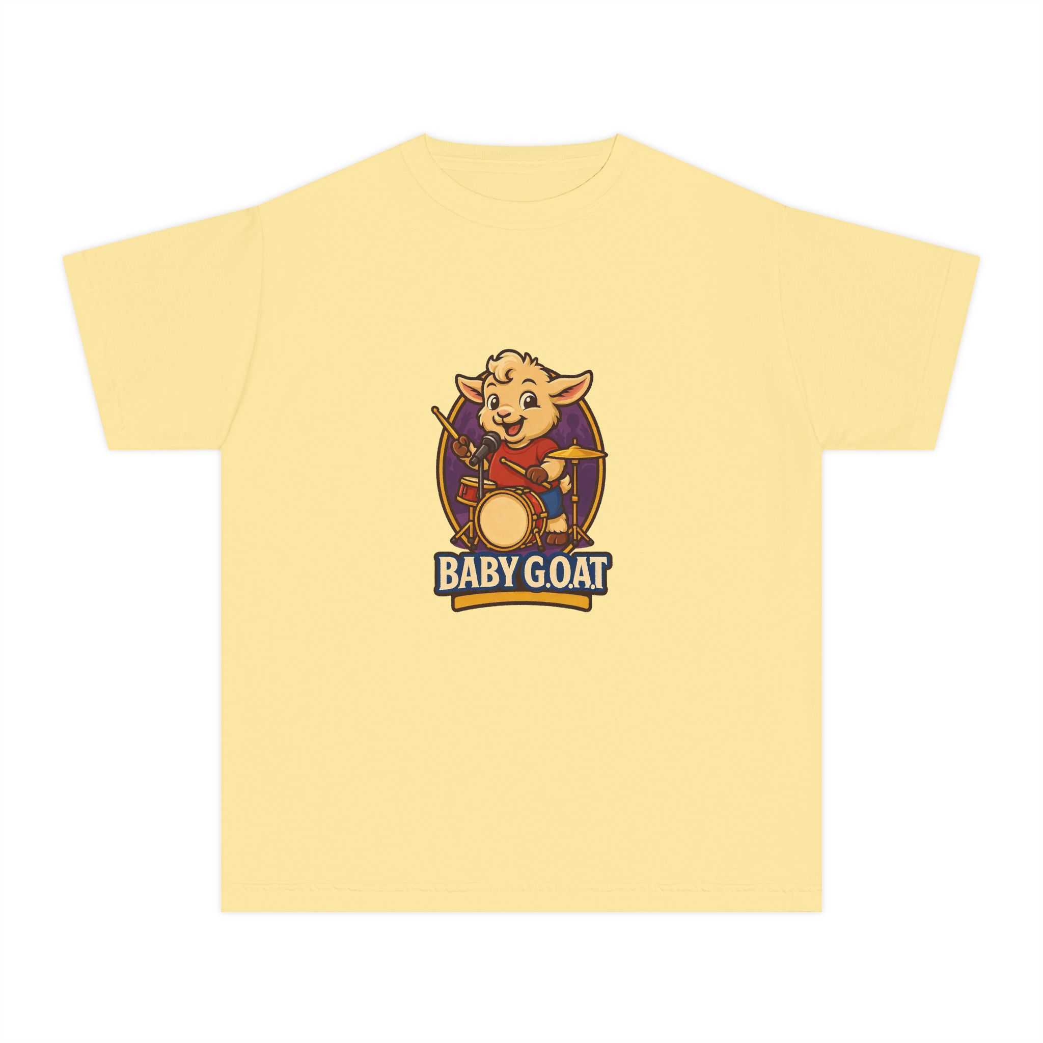 Rocky The Drummer Baby Goat Youth Tee — Cute Cartoon Kid’s Goat Graphic T-Shirt
