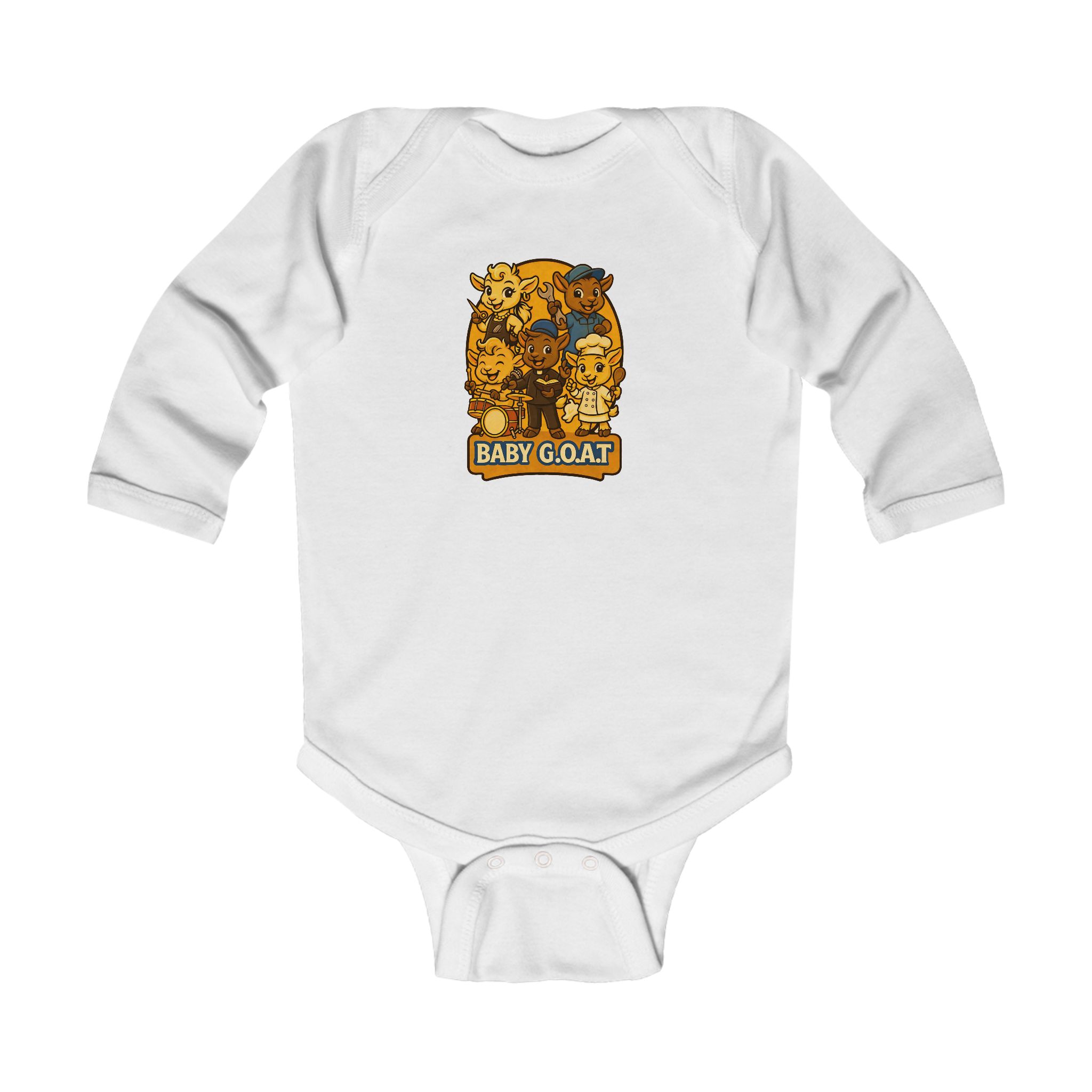 Future GOATs Club Baby Goat Infant Bodysuit – Cute Cartoon Barnyard Animal Long Sleeve Onesie