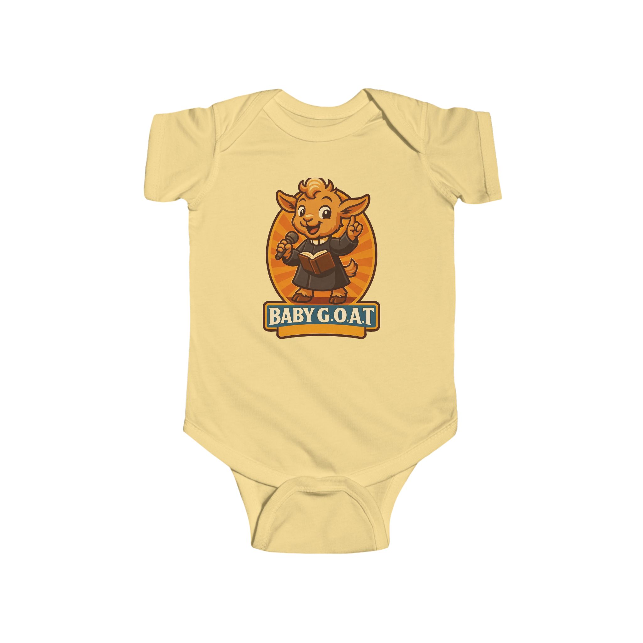 Theo The Storyteller Baby Bodysuit — Cute 'Baby G.O.A.T.' Cartoon Goat Onesie for Infants