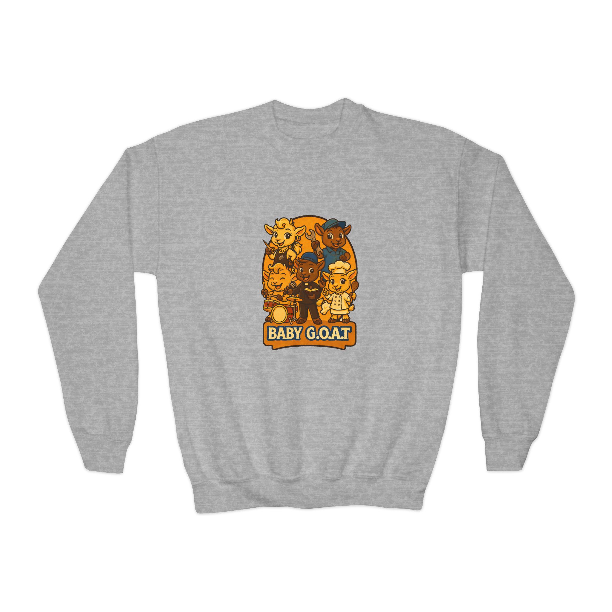 Future GOATs Club Baby G.O.A.T Kids Crewneck Sweatshirt — Cute Cartoon Goat Graphic