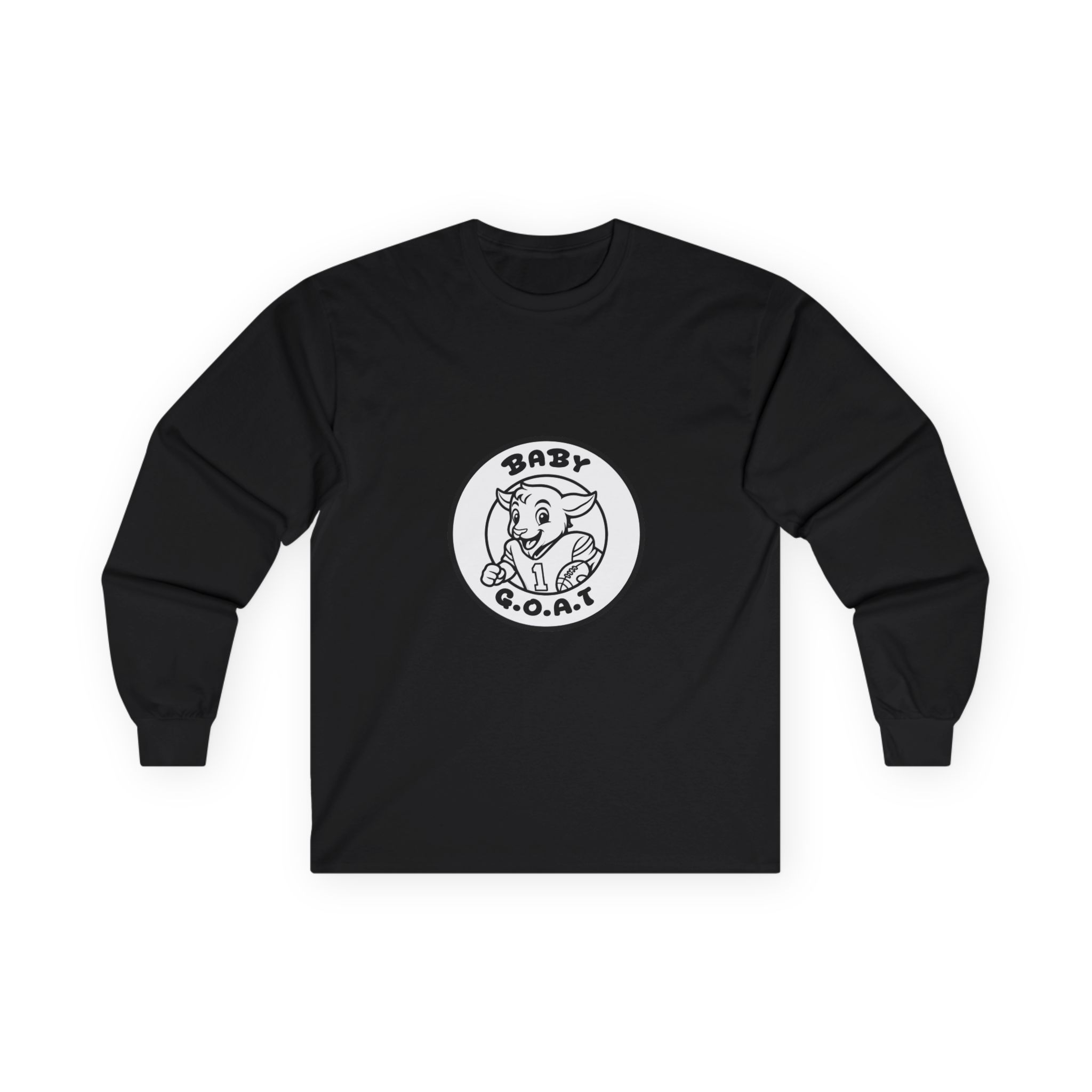 Devon The Touchdown Star Black & White Baby G.O.A.T. Long Sleeve Tee - Cute Cartoon Goat Graphic Shirt