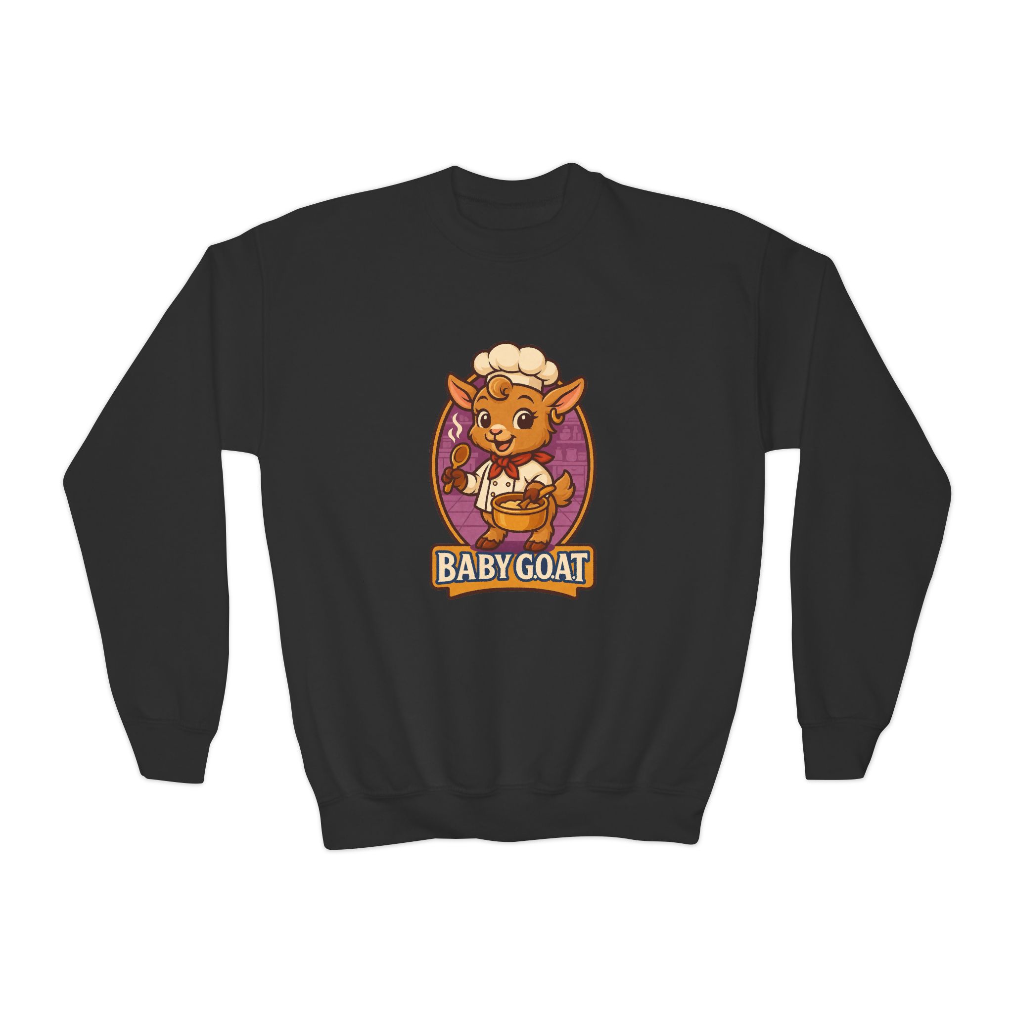 Mary The Cook Baby Goat Youth Sweatshirt — Cute Kid’s Crewneck with Cartoon Goat Chef