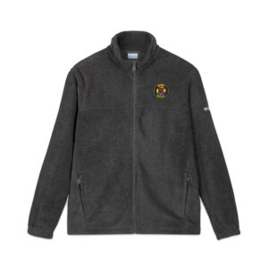 Devon The Touchdown Star Yello Background Embroidered Fleece Jacket — Cozy Dark Charcoal Columbia Zip-Up with Colorful Crest