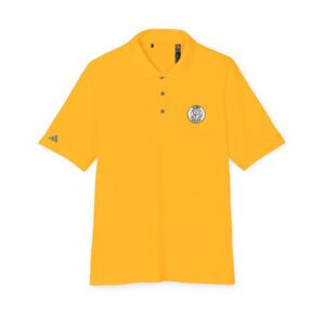 Devon The Touchdown Star Black & White Gold Performance Polo Shirt with Circular Emblem — Athletic Golf & Casual Wear