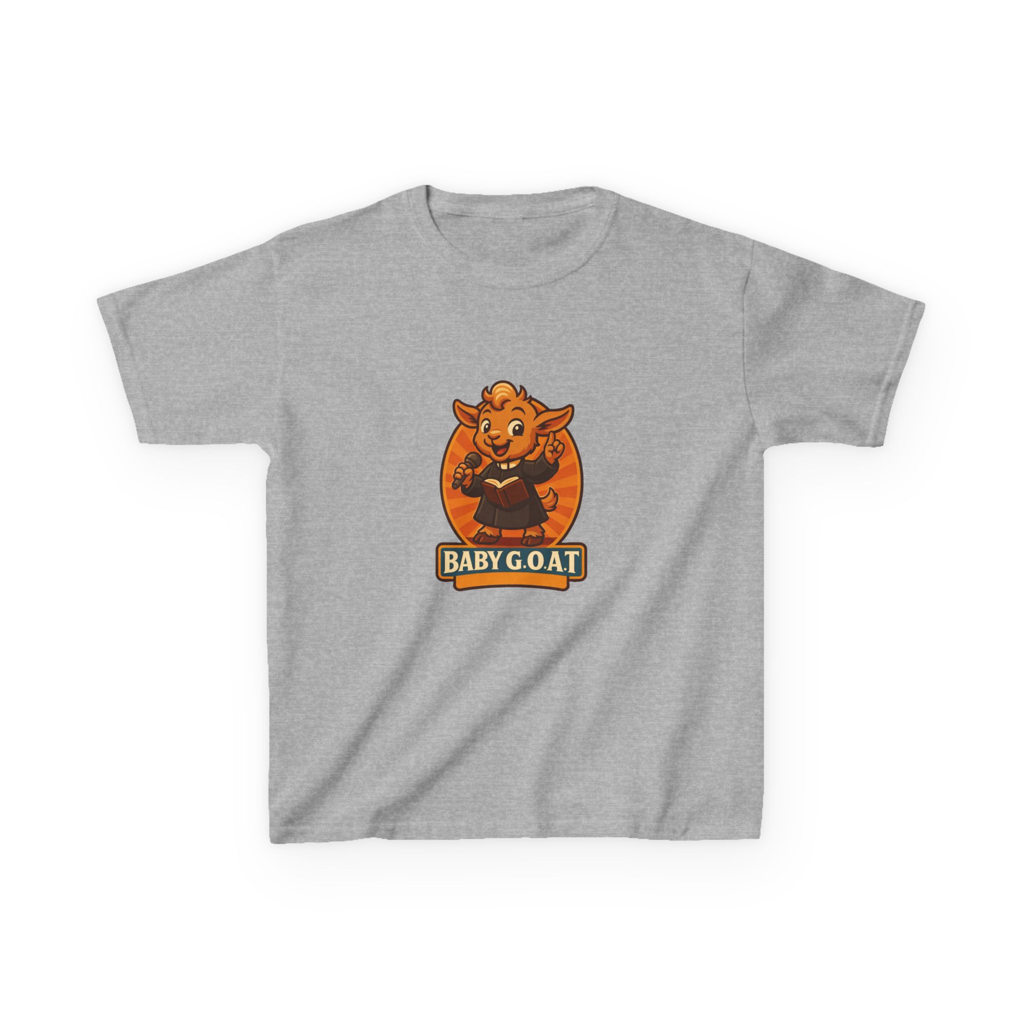 Theo The Storyteller Baby Goat Kids T‑Shirt — Cute Cartoon Kid Goat Tee