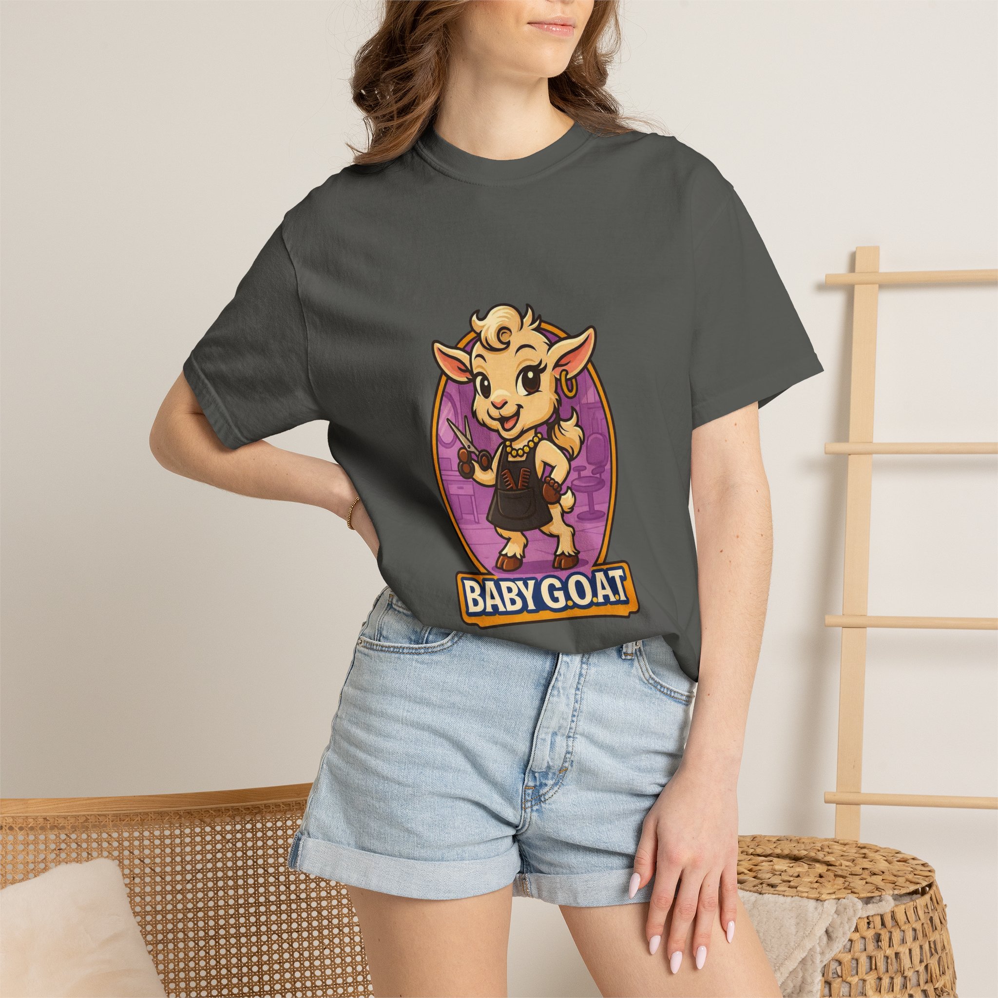 Joy The Stylist Baby Goat Graphic T-Shirt — Cute Cartoon Kid Goat Tee