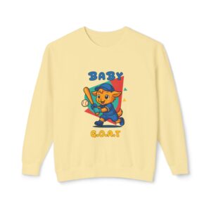 Barry The Slugger Baby G.O.A.T. Crewneck Sweatshirt — Cute Baby Goat Baseball Graphic