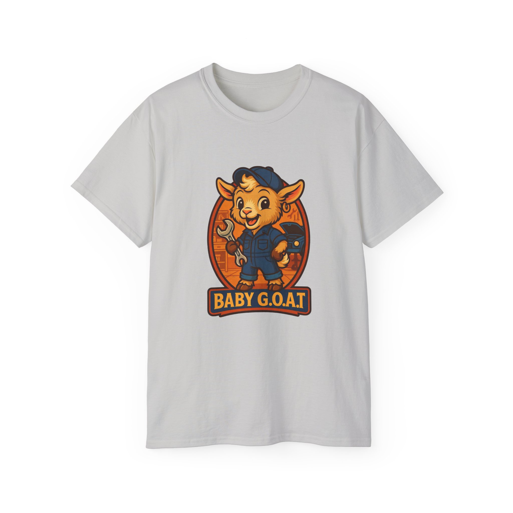 Max The Auto Helper Baby G.O.A.T. Kids Graphic Tee — Cute Retro Goat Mechanic Shirt